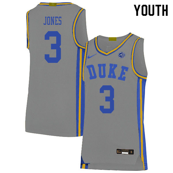 2020 Youth #3 Tre Jones Duke Blue Devils College Basketball Jerseys Sale-Gray